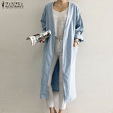 2021 Spring Women Elegant Long Sleeve Open Front Long Cardigan Coat Casual Cotton Linen Jackets Ladies Work OL Outwear