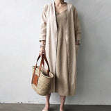 2021 Spring Women Elegant Long Sleeve Open Front Long Cardigan Coat Casual Cotton Linen Jackets Ladies Work OL Outwear